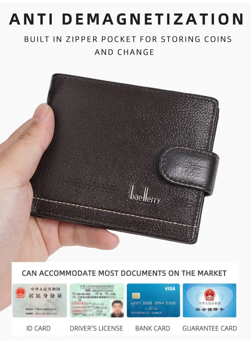 New High-end Genuine Leather Wallet For Men Short Style High-end Business Multi-functional Buckle Wallets Zipper Small Wallet