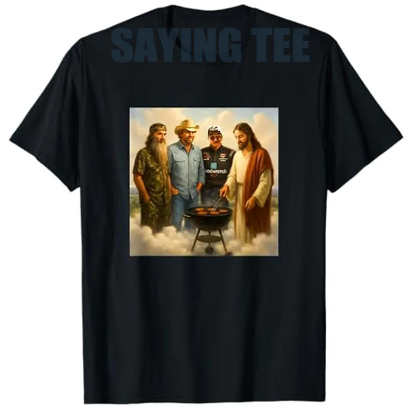 

The Real Gang Meet Up in Heaven Phil Funny Meme BBQ T-Shirt Humor Jesus Y2k Design Graphic Outfit Streetwear Saying Tee Novelty