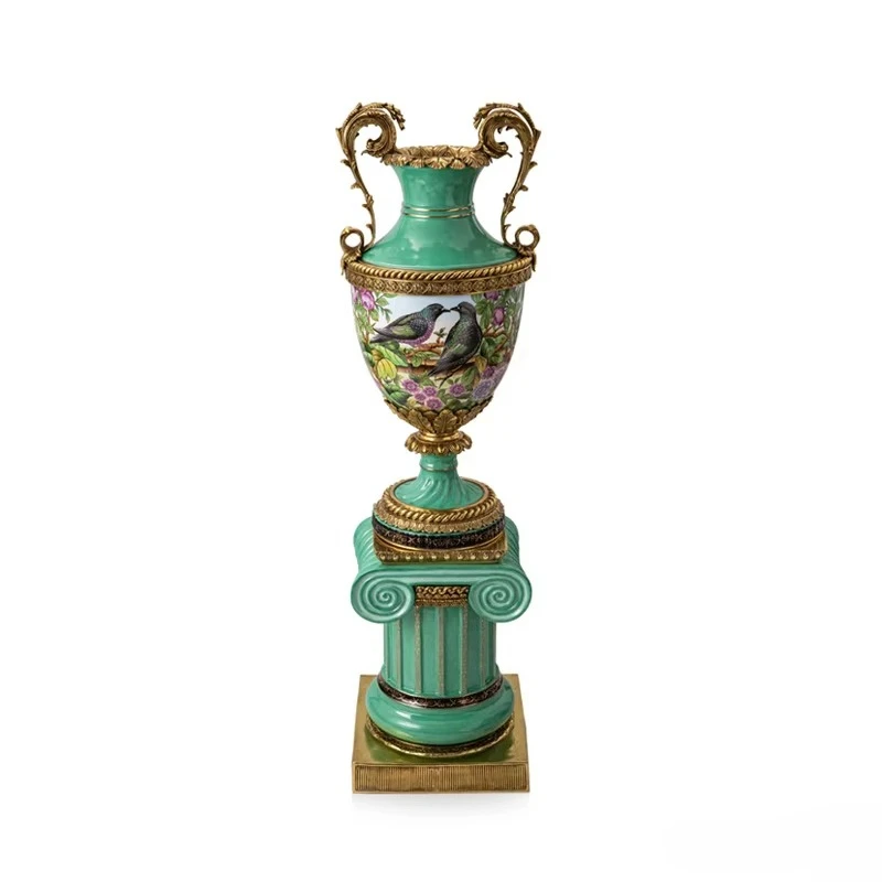 &c Handicraft Ceramic Floor Vase Antique Chinese Design Traditional Tall and Large Decorative Porcelain Brass Placed