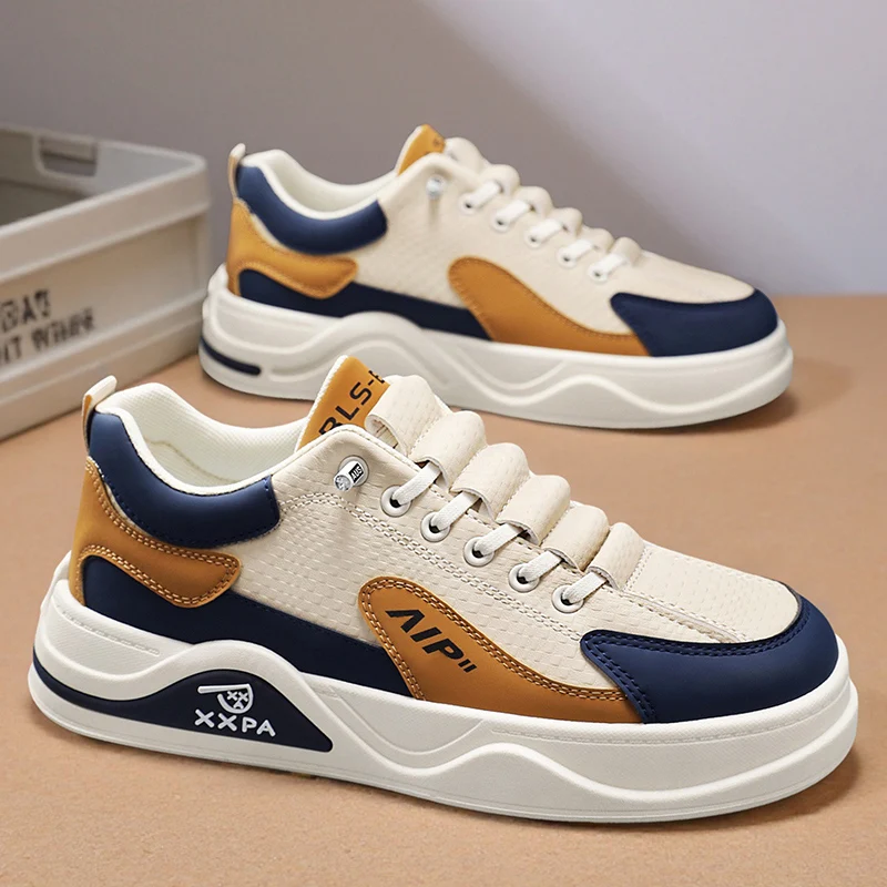 

Новые мужские туфли весна-осень 2025 – низкие кожаные модные трендовые кроссовки для бега и повседневной носки без шнурков