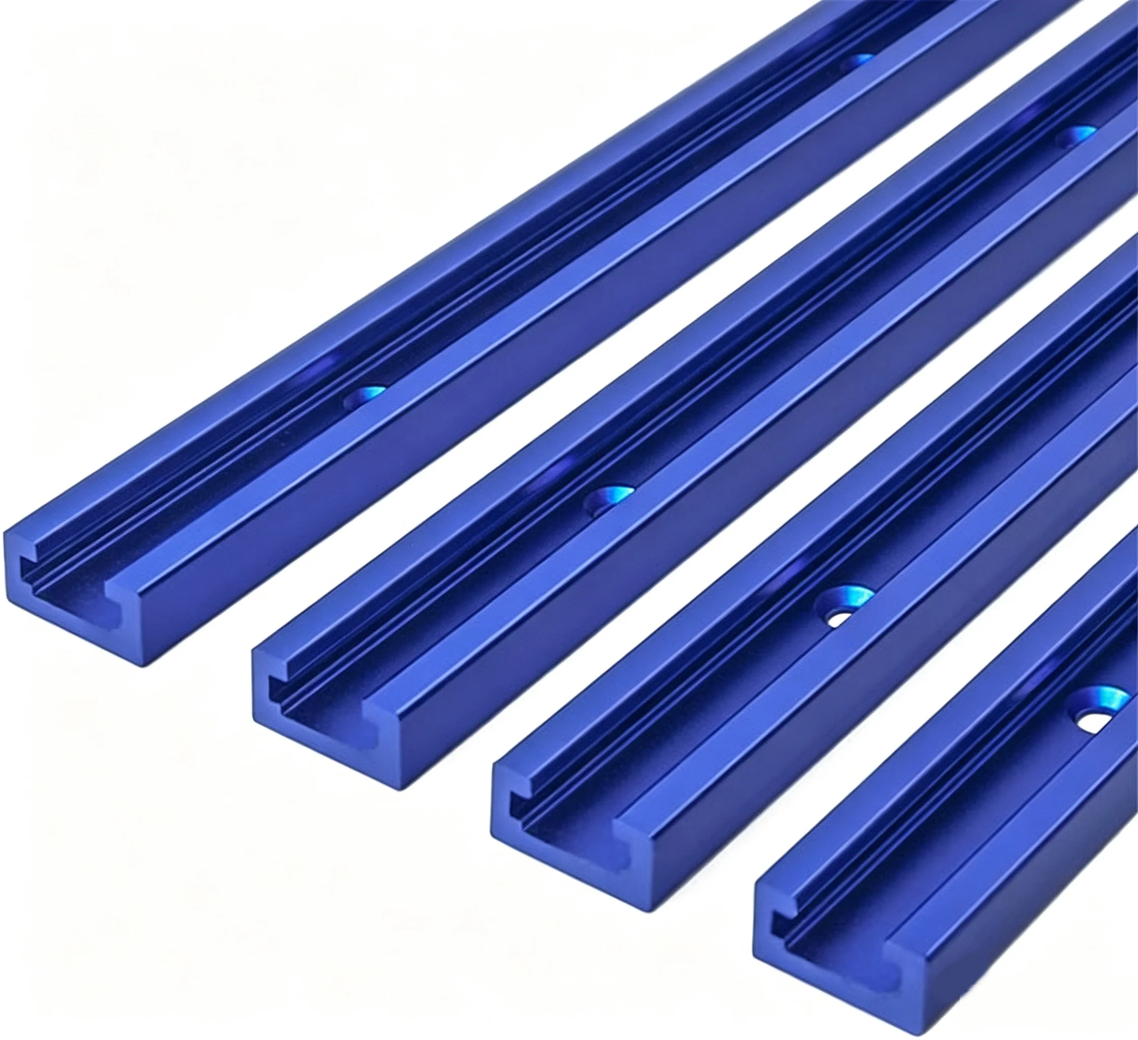 50cm Aluminum Double Cut T-Track, Frosted Anodized Predrilled T Slot Rail with Wood Screws for Woodworking Clamps, 4 Pack Blue