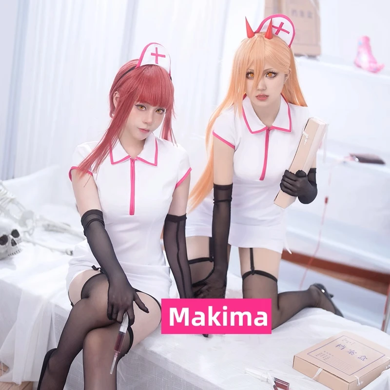 Anime Chainsaw Man Makima Power Cosplay Costume Women Sexy Nurse Dress Halloween Carnival Party Role Play Outfits