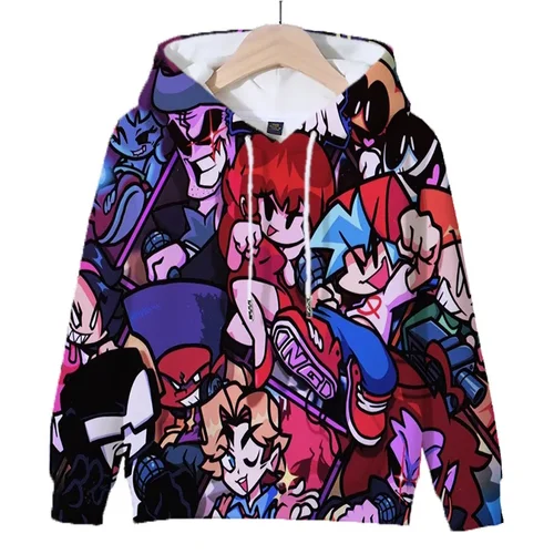Imagen 2 del producto Funkin-Sudadera con capucha para niño y niña, camisa de manga larga con estampado 3D de dibujos animados, con patrón de Fnf, Y2k