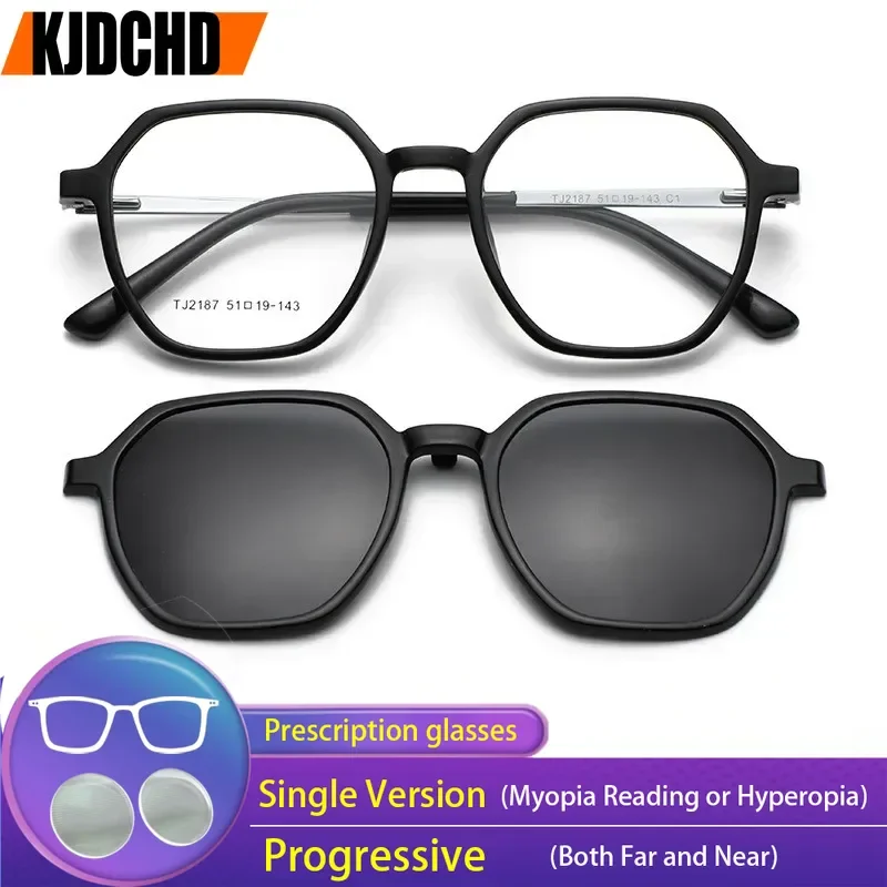 KJDCHD Multifunctional Magnetic Prescription Myopia Glasses  Men Business TR Metal Night Vision Anti Glare Progressive Glasses