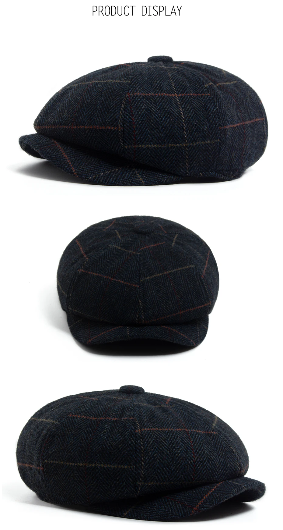 Männer Newsboy Cap Fischgrätenmuster Wolle Warme Baskenmütze Frauen Mode Vintage Hut Für Frühling, Herbst & Winter Weibliche Retro Caps für 55-60 cm – Detail 4