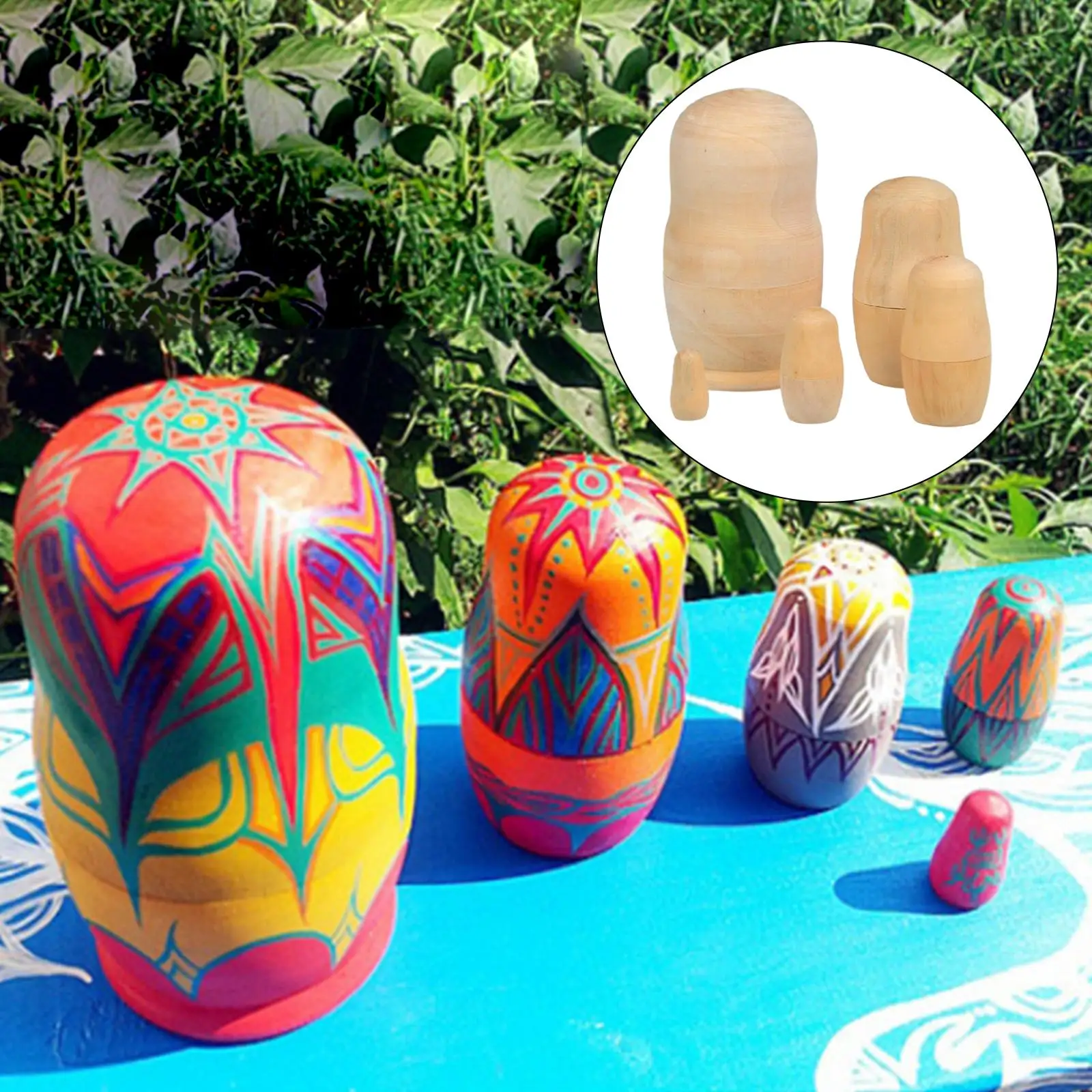 5x Traditional Matryoshka Nesting Doll Unpainted Russian Dolls Blank Matryoshka