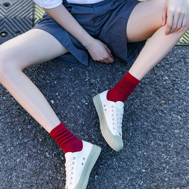 Tube Women Spring Summer New Middle Socks Solid Color Long Loose Socks Breathable Skateboard Cotton Socks For Girls Students