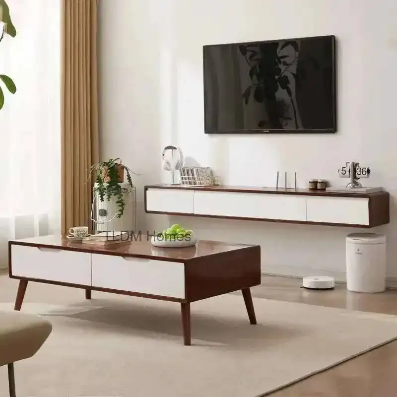 

Small TV Cabinet Nordic Apartment Wall-mounted Suspended TV Cabinet Walnut Wood Color Tv Stand Minimalist Living Room TV Table