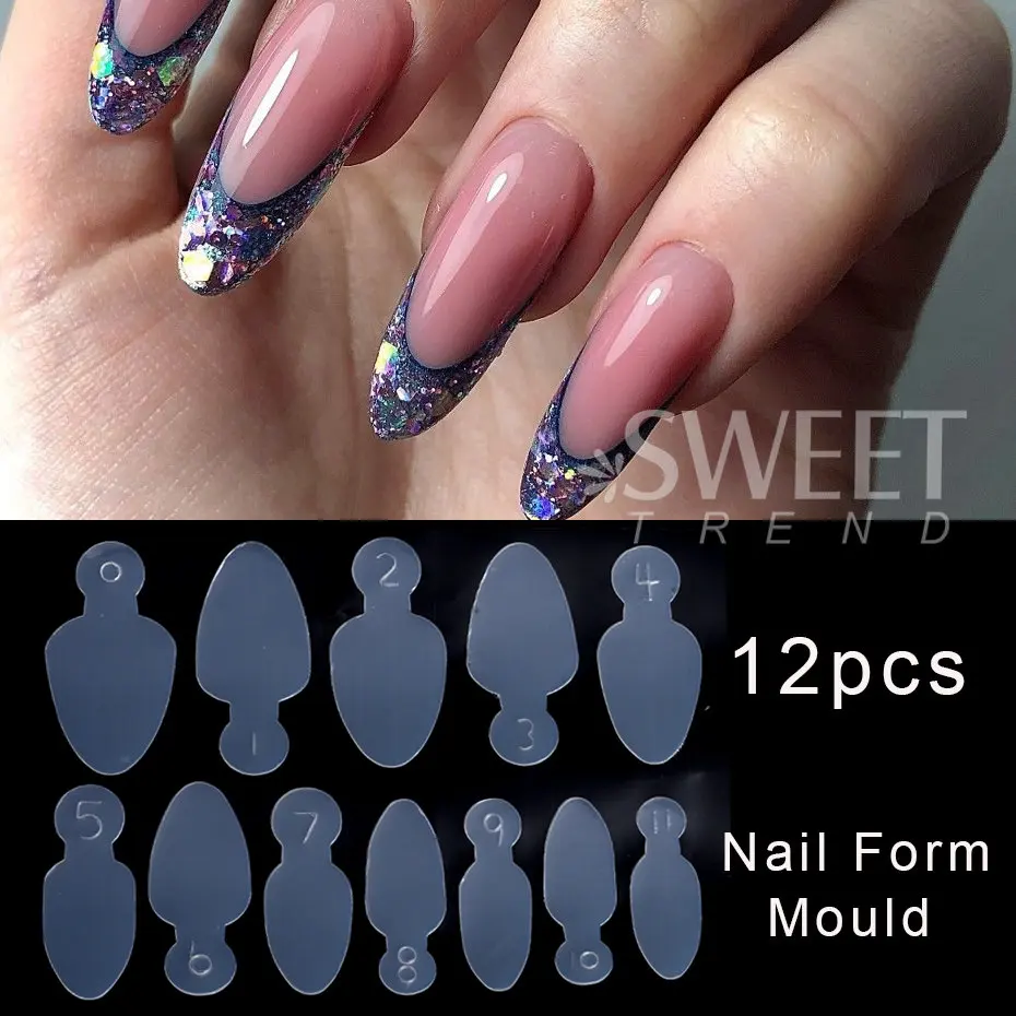 12pcs French Forma Dual Sticker Silicone French Line For Dual Forms Nails Almond Shape Poly False Tips Gel System Extension Mold