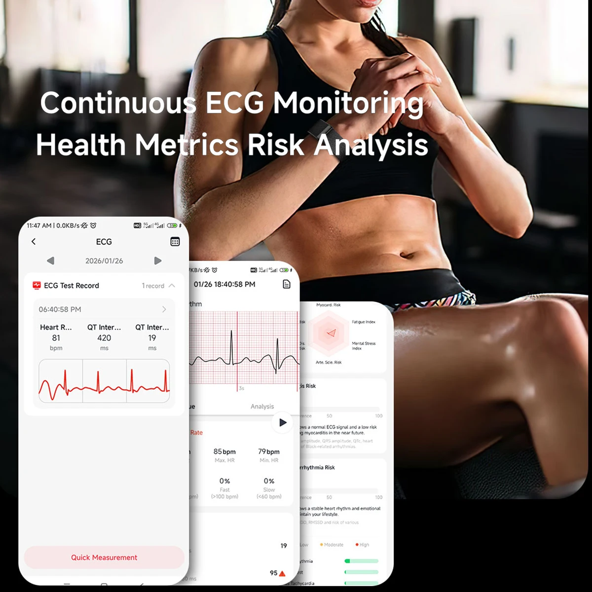 2026 New ECG Health Smart Bracelet HRV Blood Pressure Body Fat BMI Temperature Sleep Monitoring Fitness Tracker for Men Women