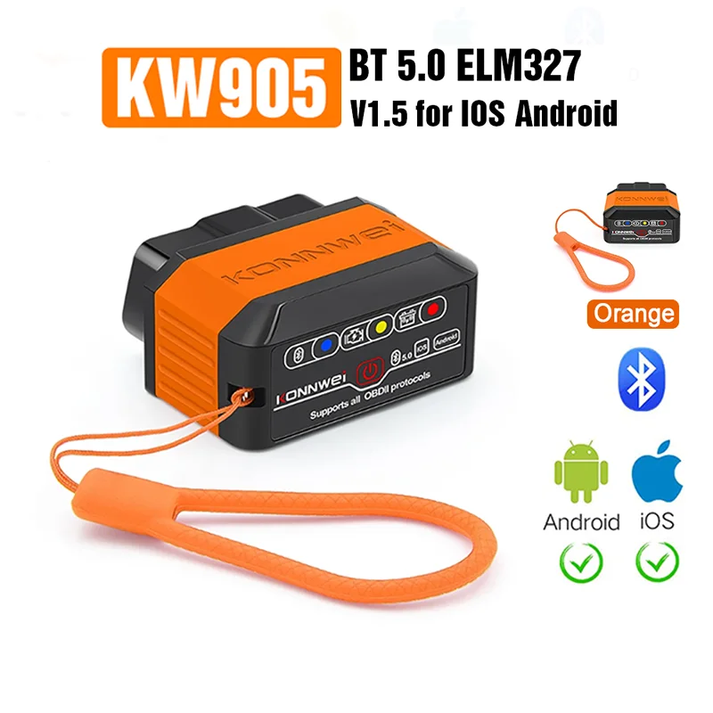 KW905 Scanner OBD2 Bluetooth 5.0 Auto Diagnostic Tool for IOS Android All Cars Engine Fault Code Reader Vehicle fault Scanner