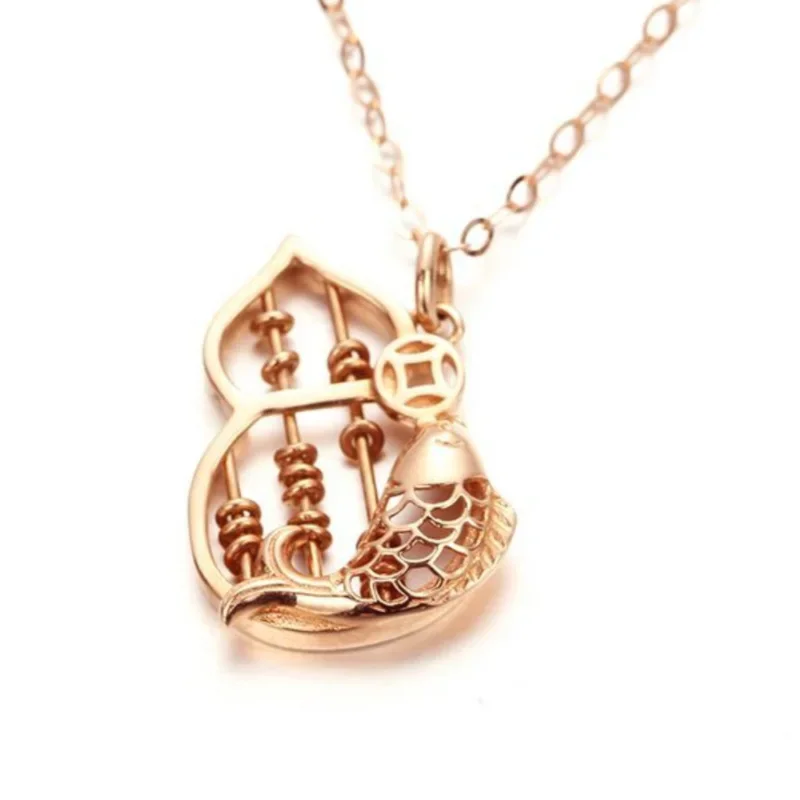 Classic 585 Purple Gold Necklace for Women Plated 14K Rose Gold New in Gourd Hollow out Chinese Elements Abacus Fashion Pendant