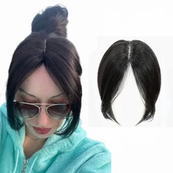 Clip In Natural Human Hair Bangs Fringe Hair Pieces Middle Part Brazilian Extension Topper For Women Hair Loss 10inch Non-Remy