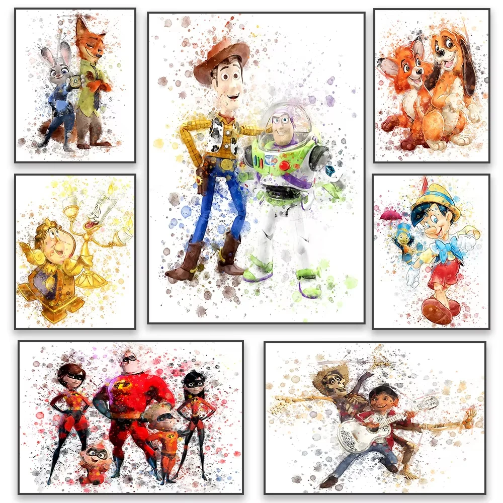 La Bella y la Bestia, Cogsworth y Lumiere, Impresión Artística en Acuarela, Disney Zootopia, Pintura en Lienzo, Coco, WALL-E, Decoración para el Hogar y el Dormitorio