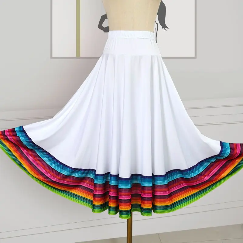 

Одежда для танцев, новая плиссированная юбка для этнических танцев, радужная юбка, женские летние длинные юбки, винтажный тренд