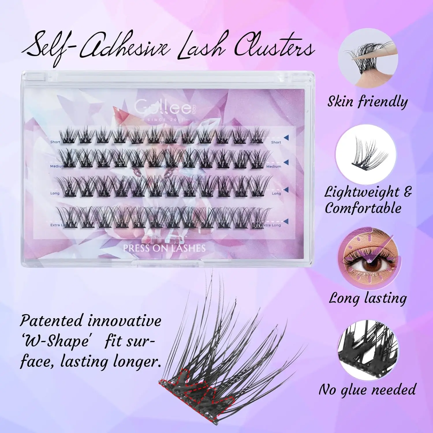 골리 셀프 접착 속눈썹 10-16mm 무접착 프리글루드 래쉬 클러스터 자연스러운 재사용 가능 초보자 친화적 잔여물 없음