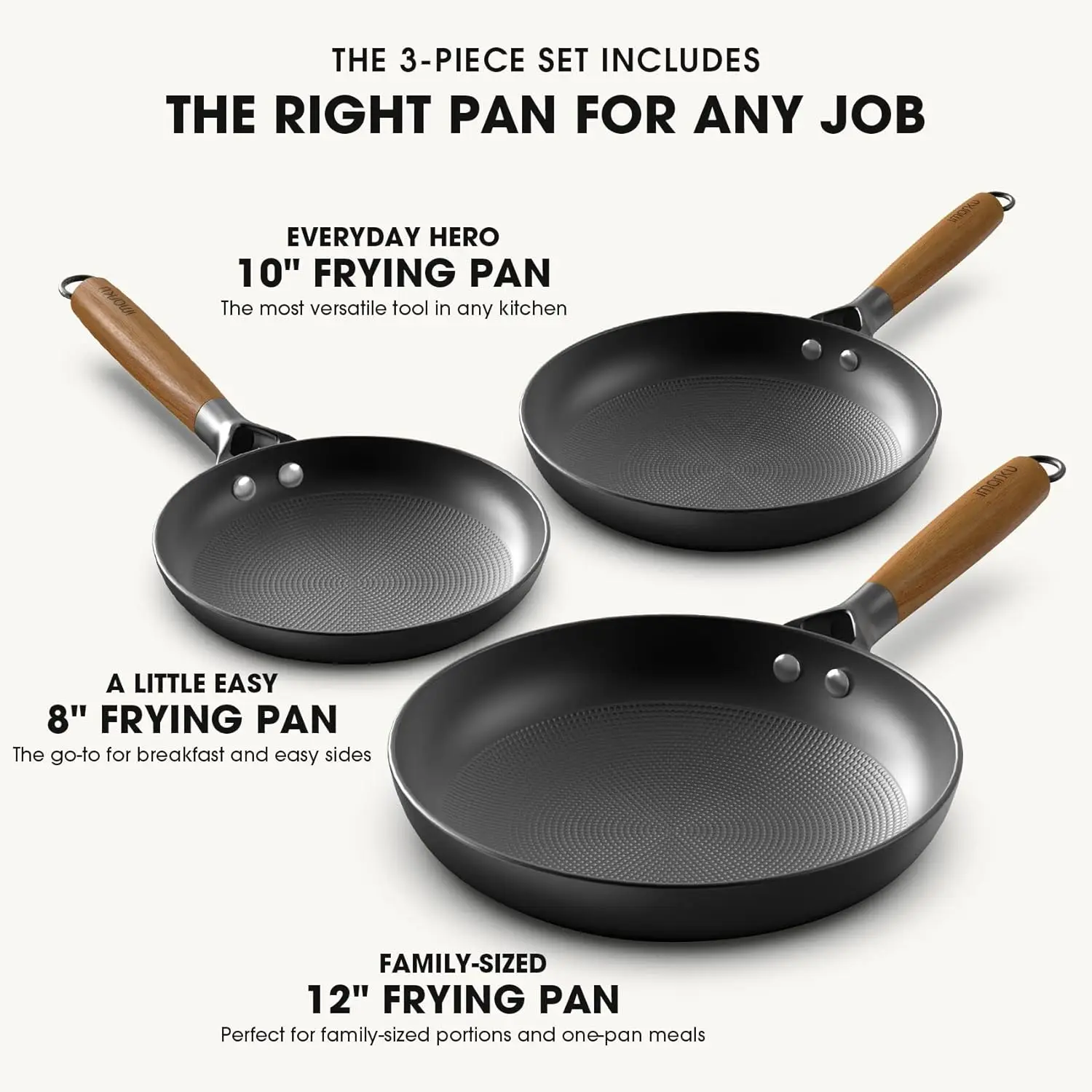 imarku Non Stick Frying Pans -8&10&12 Inch Cast Iron Skillets Professional Cast Iron Pan Dishwasher Safe Nonstick Frying Pan Set