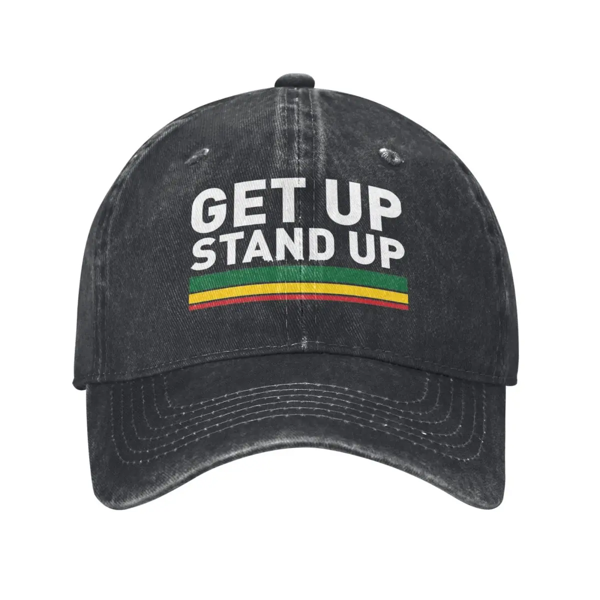 Get Up Stand Up Reggae Rasta Baseball Cap Vintage Distressed Denim Washed Bob Marley Snapback Hat Unisex Adjustable Fit Cap