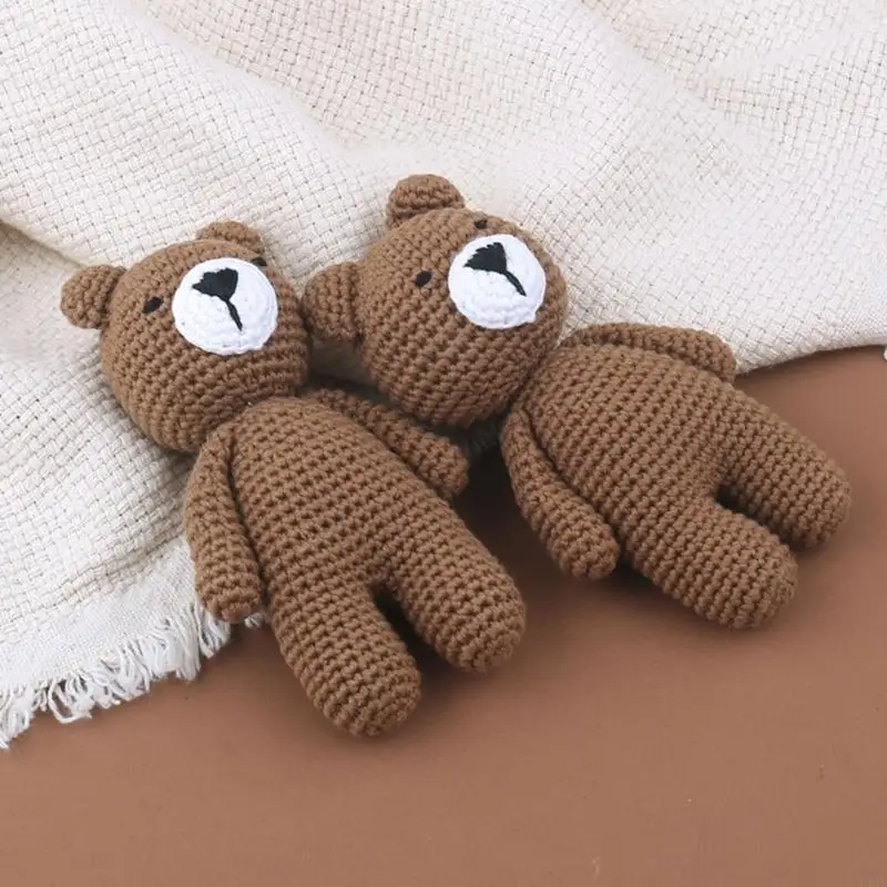 95AE Baby Crochet Bear Doll Stuffed Animal Sleeping Brown Bear Hand-Knit Toy Newborn Sleep Aid Gift Photography Prop