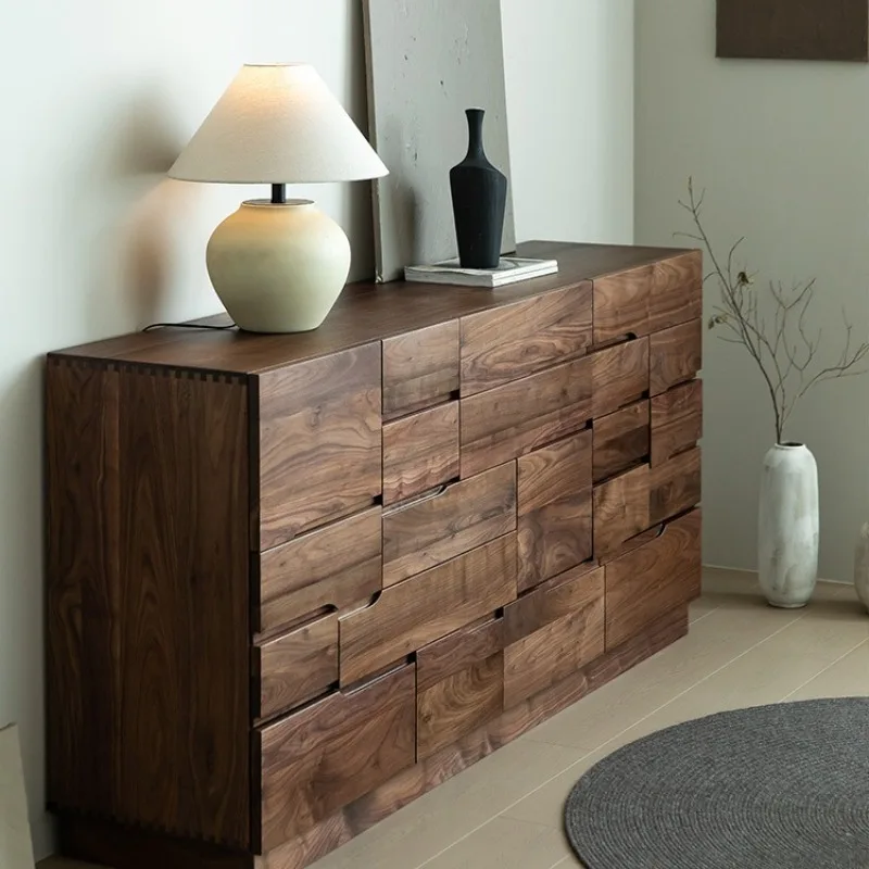 Black walnut nine-chest cabinet, bedroom, living room TV cabinet, American solid wood multi-bucket storage, bedside cabinet