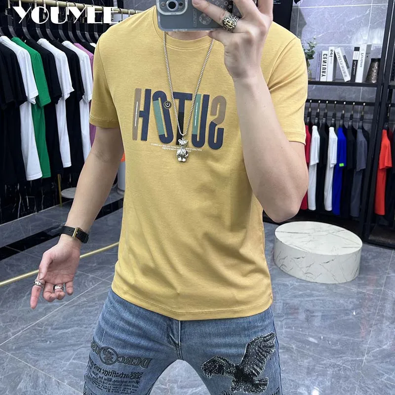 

New Cotton T-shirt Men's Simple Letter Male Tees 2023 Summer Causal Half Sleeve Shirt Breathable Top Young Energetic Clothing