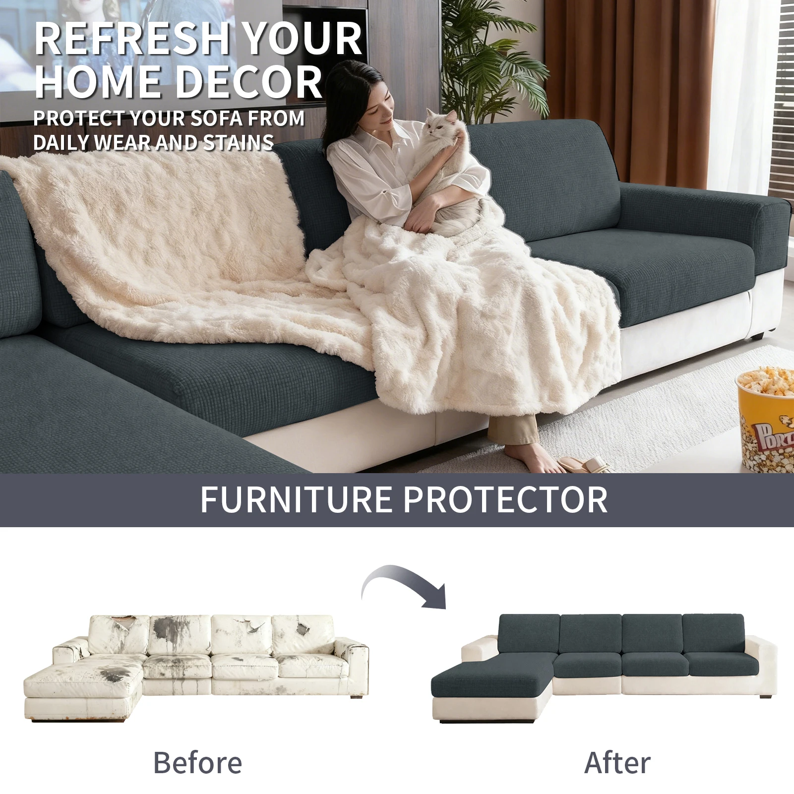 Jacquard Spandex Sofa Seat Cushion Cover Stretch Sofa Seat Cover Sofa Slipcover Furniture Protector Cover for Individual Cushion