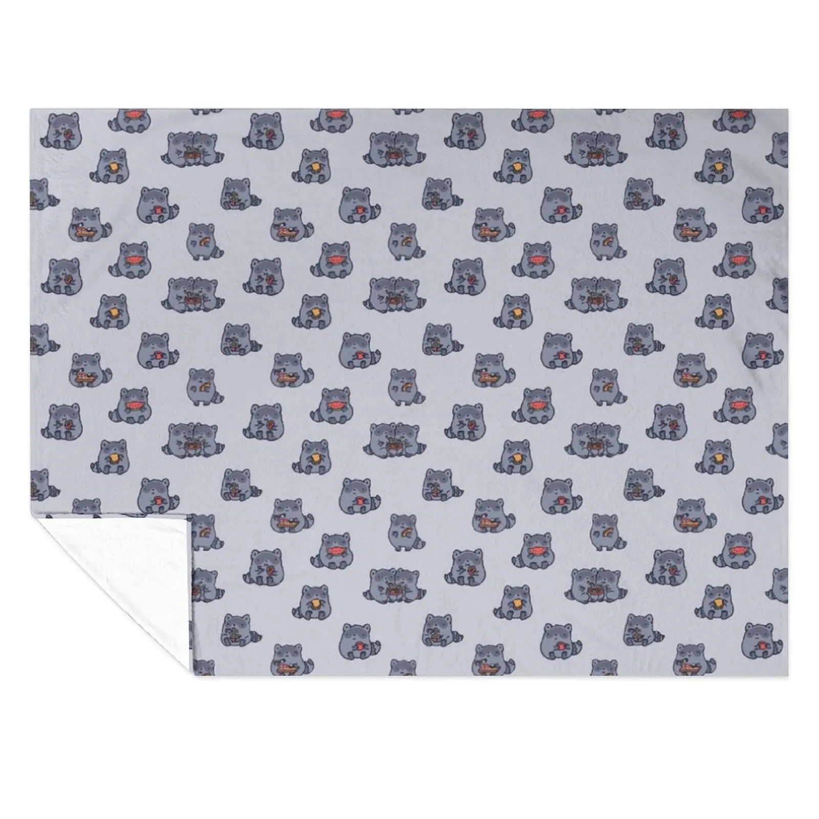 

Cute raccoons eating food pattern Throw Blanket Furry Luxury Brand Soft Big Summer Beddings Blankets