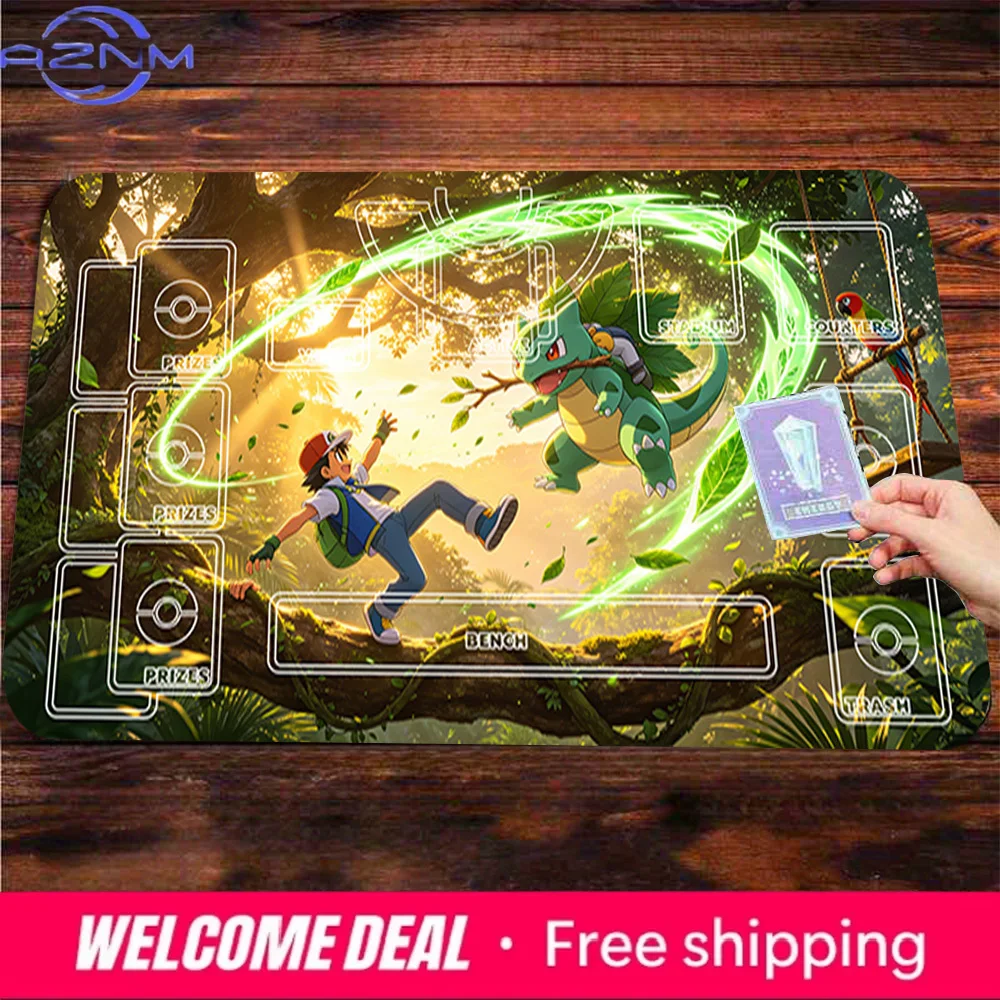 Ash & Bulbasaur Forest Adventure TCG Playmat Card Game Mat Desk Pad Large Mouse Pad Multiple Sizes Non-slip