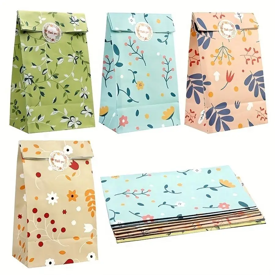 1/5/10/20/50/100pcs Gift for Her/Him s Floral Party Box Packs, Cute Flower Pattern Goodie Bags for Birthdays, Party Favor Bags B