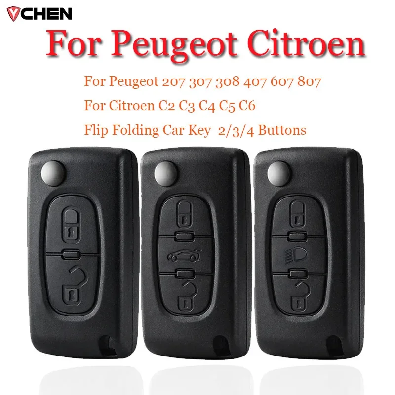 For Peugeot 207 307 308 407 607 807 Remote Key Case For Citroen C2 C3 C4 C5 C6 Flip Folding Car Key Shell 2/3/4 start Buttons