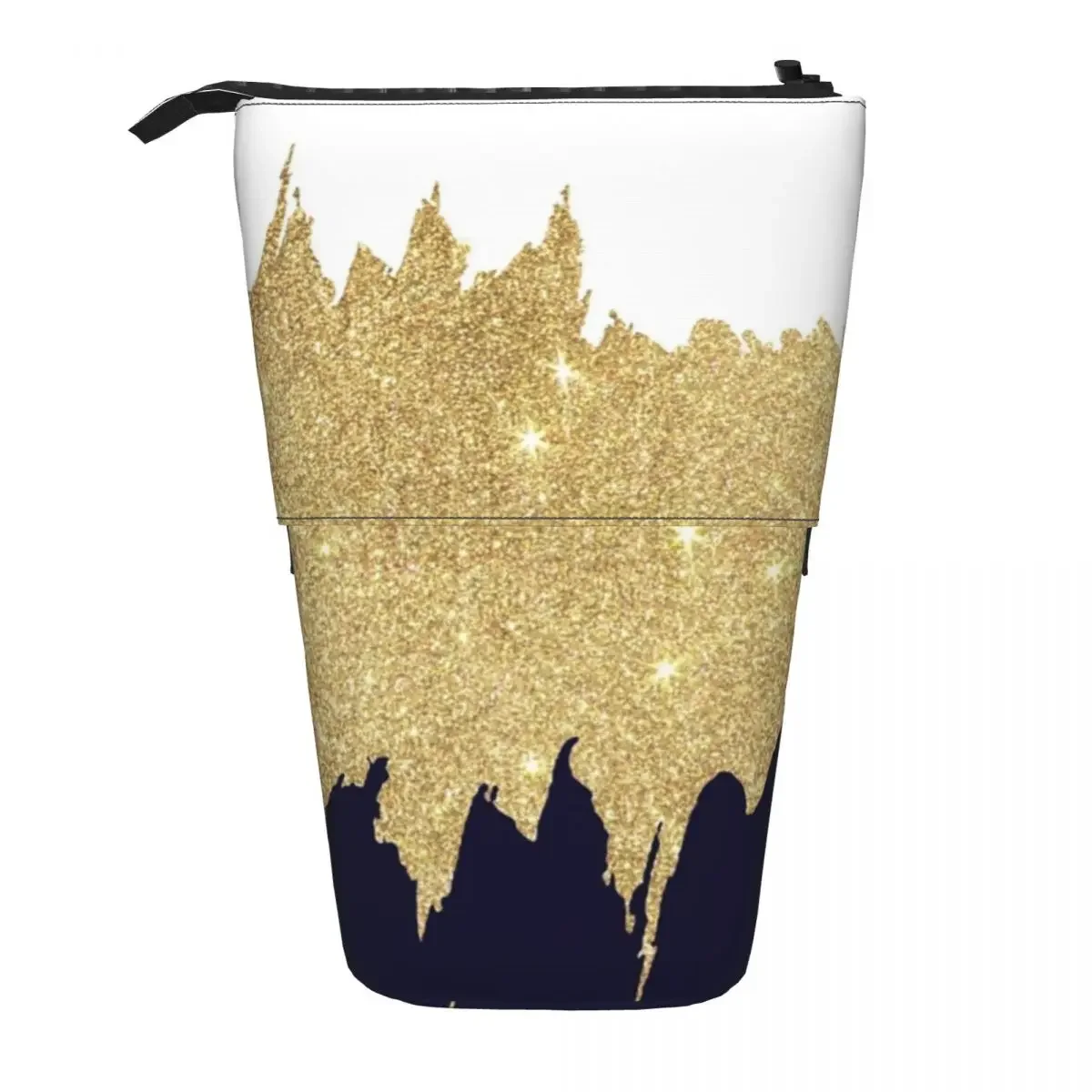 Black And Gold Glitter Pattern Reversible Pencil Case for Boy Girl Gifts Pen Box Pencil Bag Stationery Supplies Pen Holder Bag