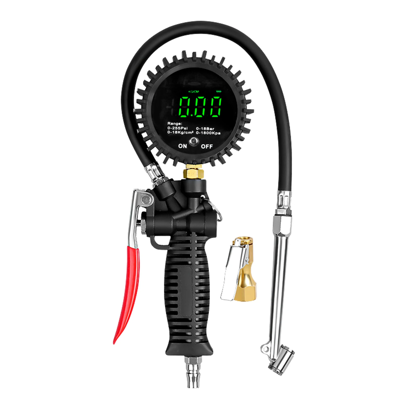 Integrated Digital Tire Pressure Gauge Inflator Gun, 0-255PSI 0-18Bar Car Air Pump with Deflate Function, 4 Units Measurement