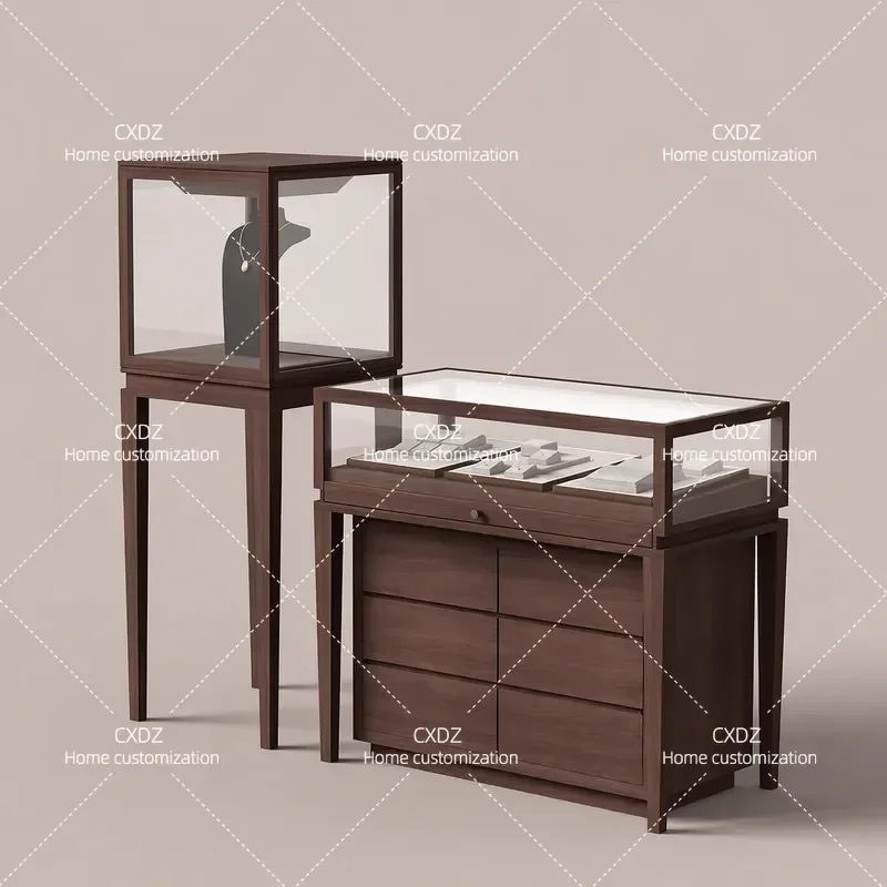 Display Cabinet Zhongdao Light Luxury Gold  Jewelry Diamond Glass Ceramic Display Cabinet Shelf