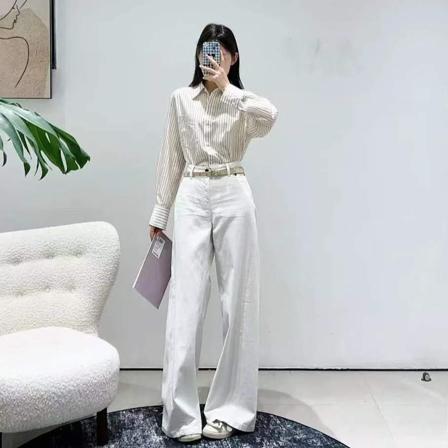 

Loose Wide Leg Jeans Women's High Waist Cotton Linen Blend Casual Sle Zipper Closure Autumn Season Faion Ladies' Jeans
