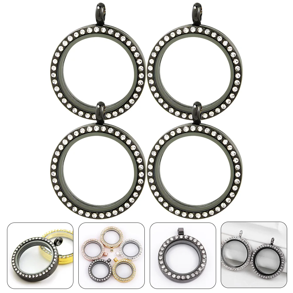 4Pcs Alloy Glass Rhinestone Bezel Photo Pendant Charms Openable Locket With Picture Frame For Necklace Bracelet Jewelry Decor