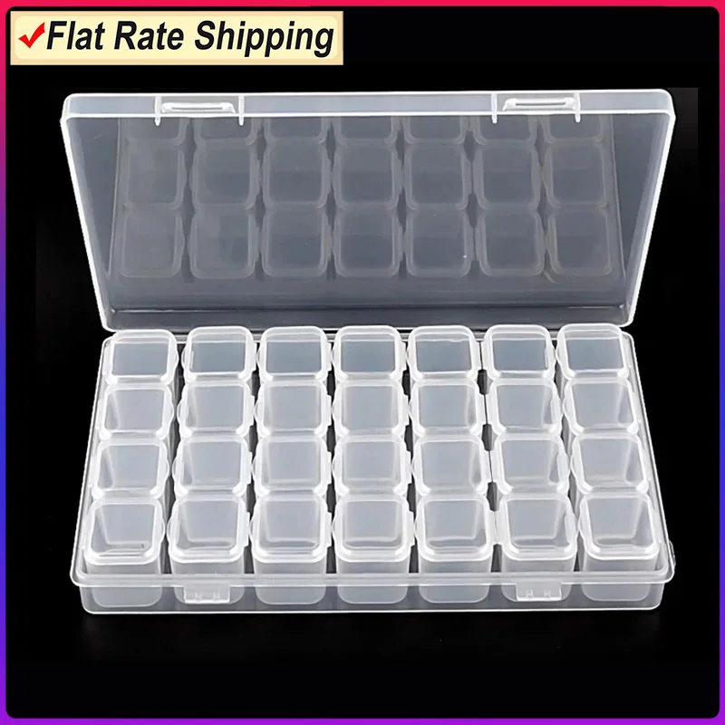 

28 Slots Clear Plastic Empty Storage Box Nail Art Rhinestone Tools Jewelry Bead Display Storage Box Case Organizer Holder