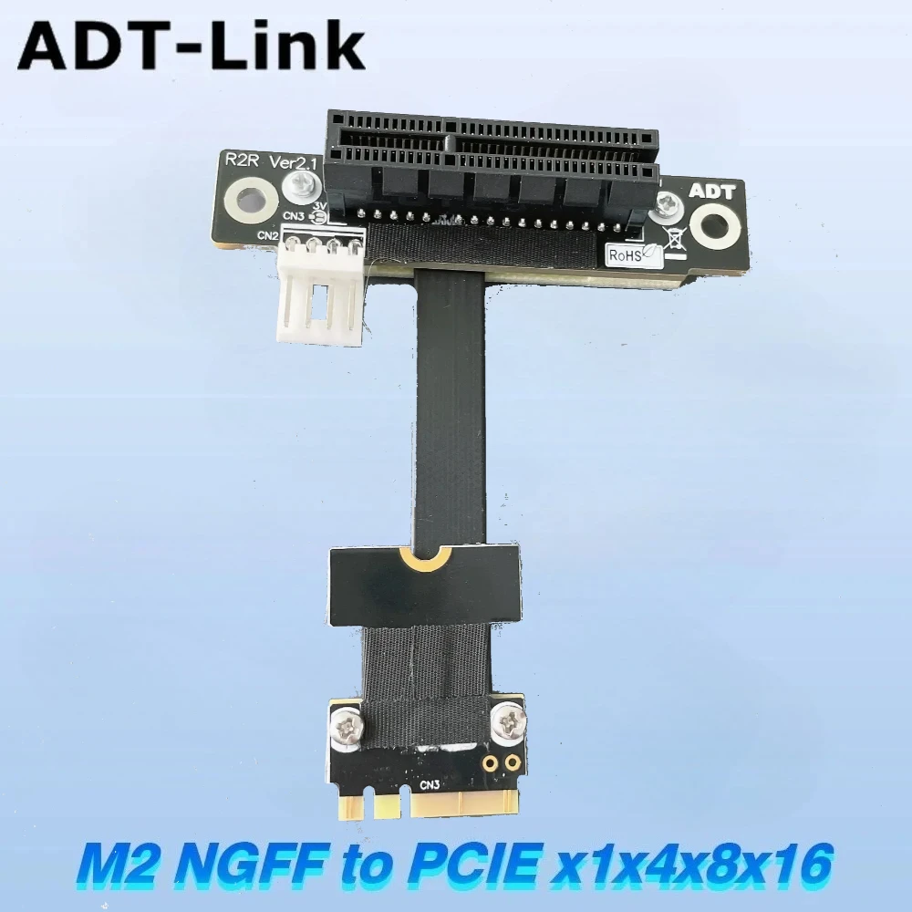 

For M.2 WiFi NGFF Key A+E to PCI-E 3.0 1X 4X 8X 16X Adapter Convert Cable 4Pin SATA Power Connector 90° for PCIe Tester Extender