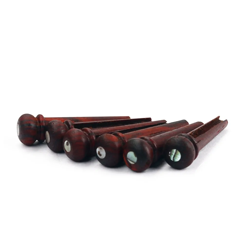 6Pcs Natural Rosewood Acoustic Guitar Bridge Pins Set Vintage Style String Pegs for Folk Guitar Sound Clarity Enhancement