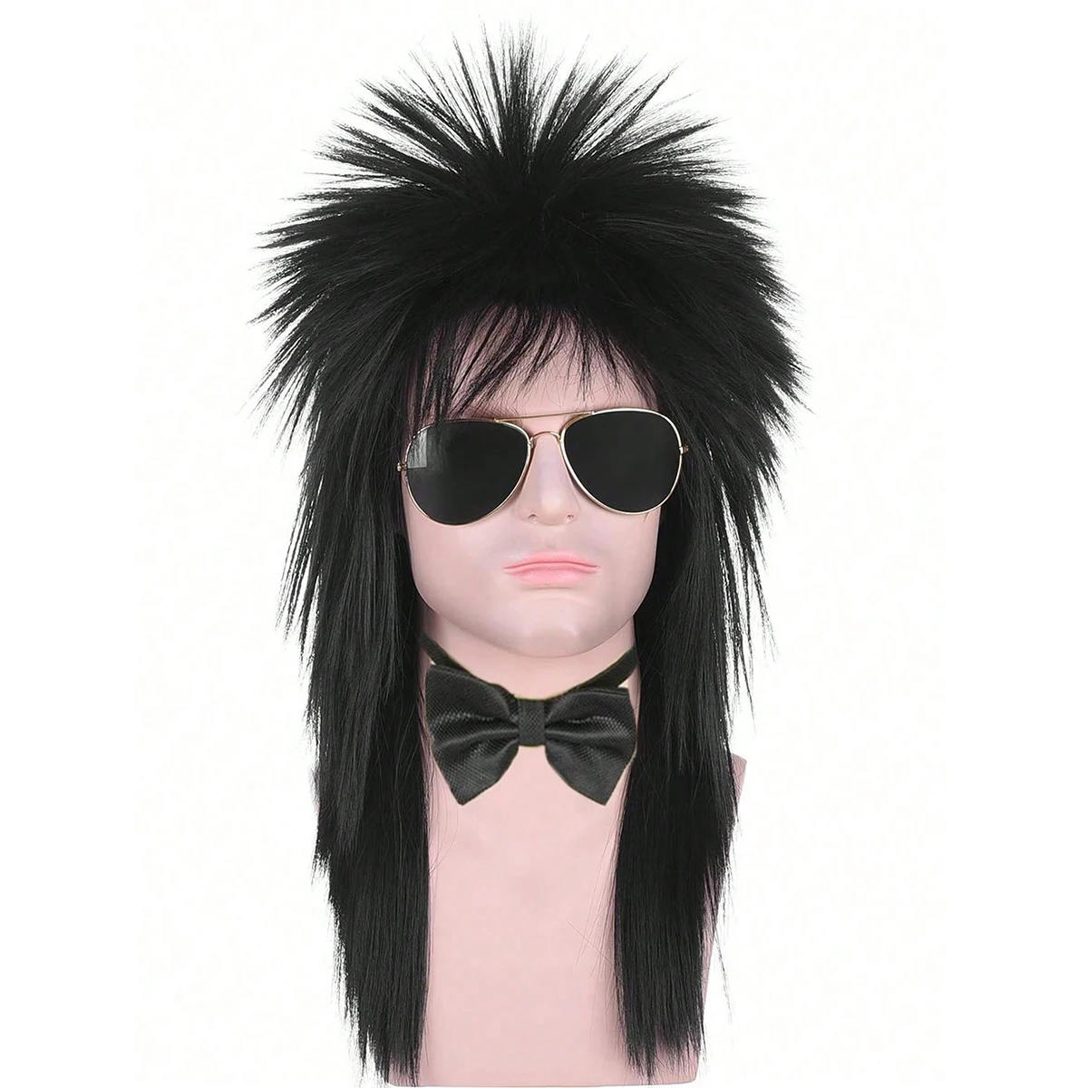Morvally Unisex Long Black 70s 80s Mullet  Glam Rock-Rocker Cosplay Wigs For Women And Men's Halloween