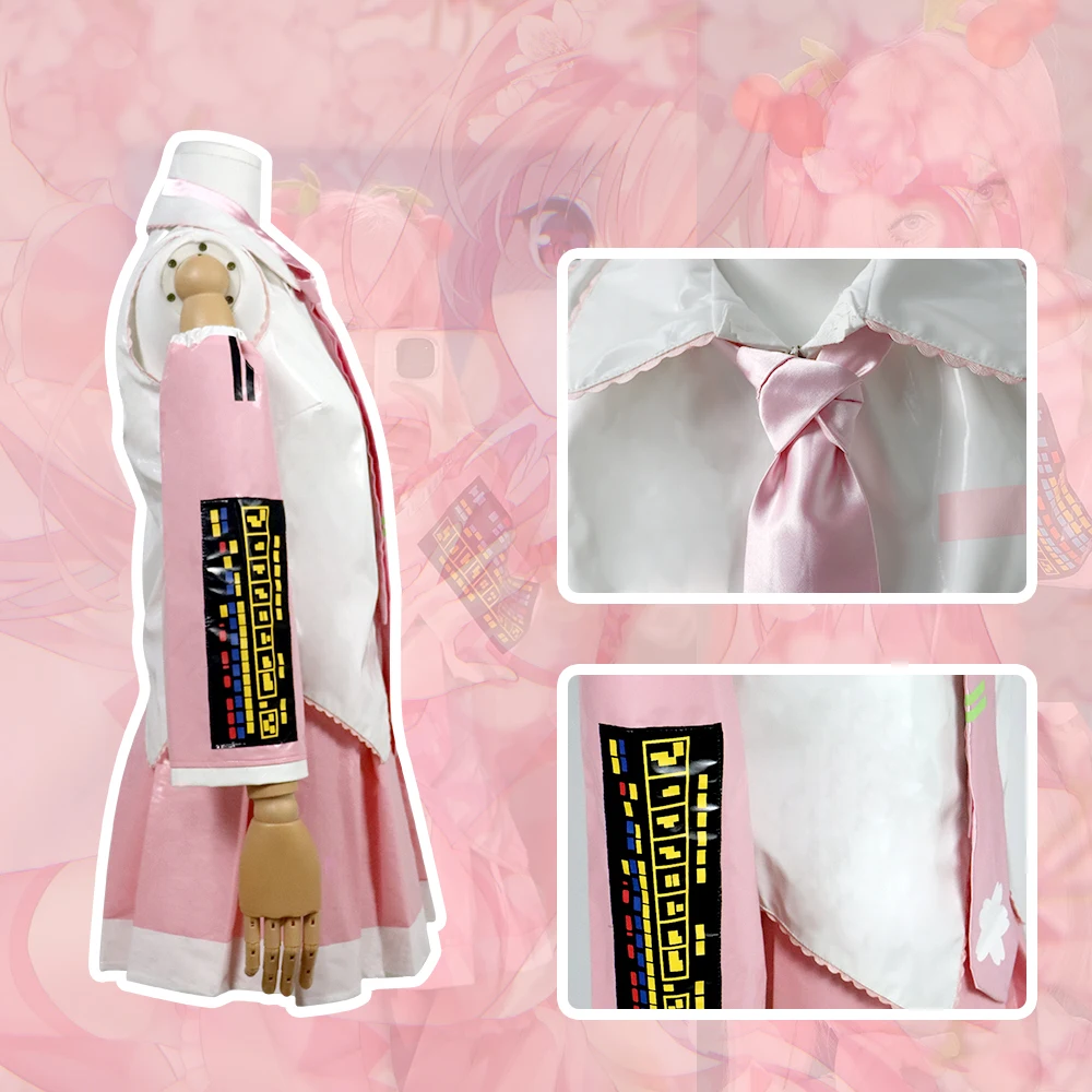 Anime Beginner Future Sakura Vocaloid Miku Pink Midi Dress Cosplay Costume Girl Skirt Wig Uniform Women Carnival Party Dress Up