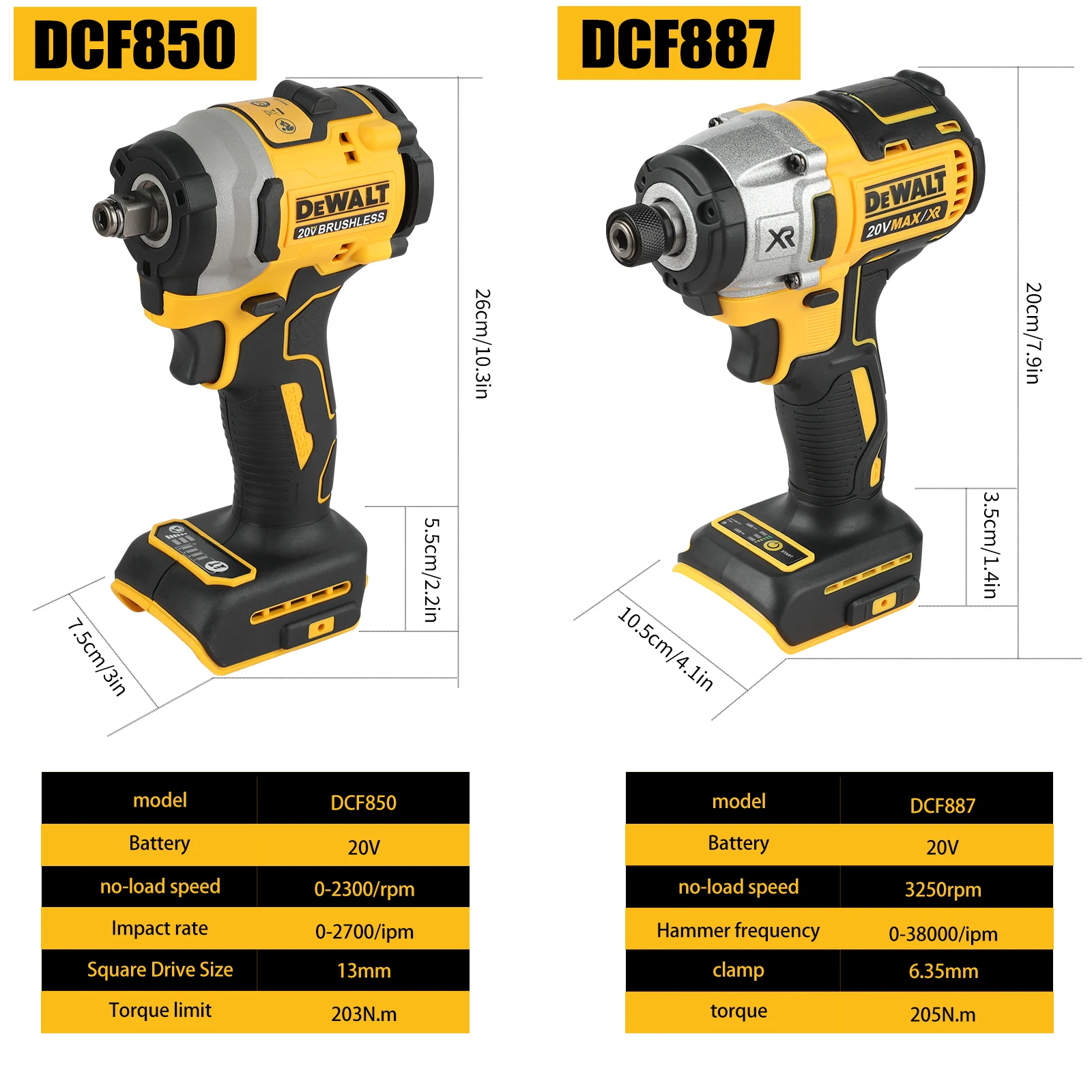 Llave eléctrica sin escobillas DeWalt DCF850 y destornillador eléctrico sin escobillas de litio DCF887, combinación de herramientas eléctricas recargables de 20V