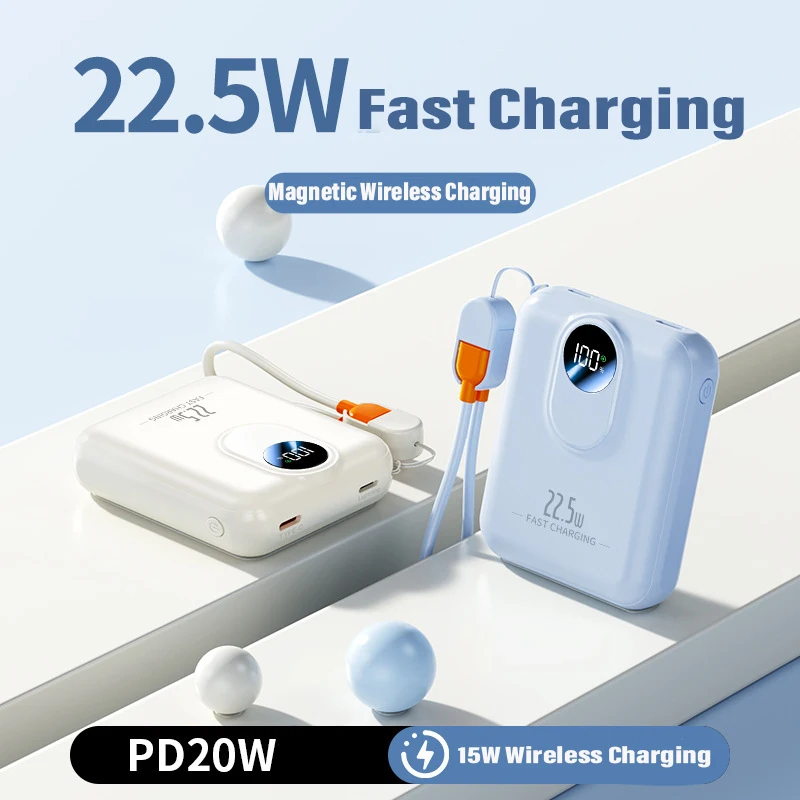 

Power Bank 20000mAh 15W Magsafe Wireless Charger With Cable External Battery for iPhone 15 14 13 Samsung Huawei Xiaomi PowerBank