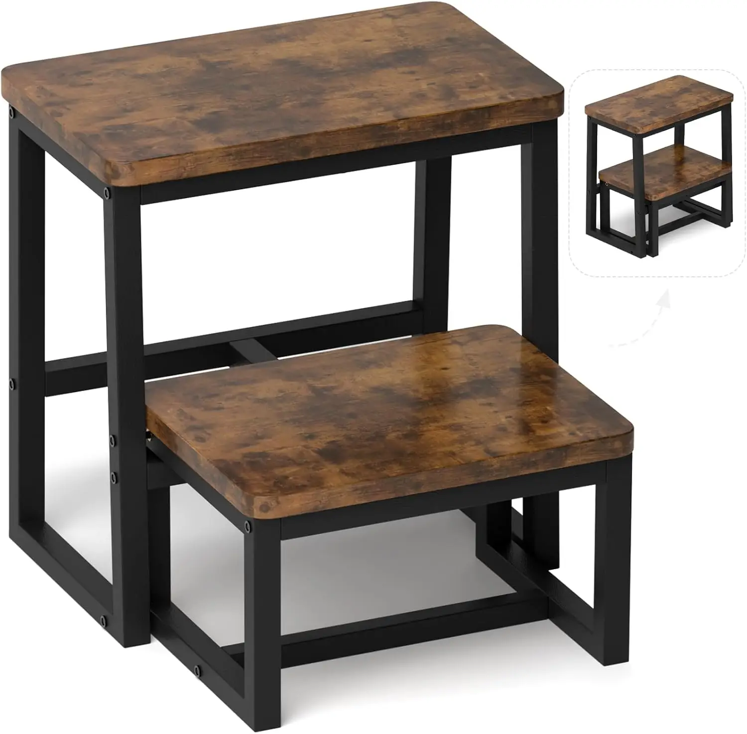 

Сверхмощный деревянный табурет 3-в-1, вмещает 500 фунтов для кухонной кровати, ванной комнаты, нескользящий металлический каркас