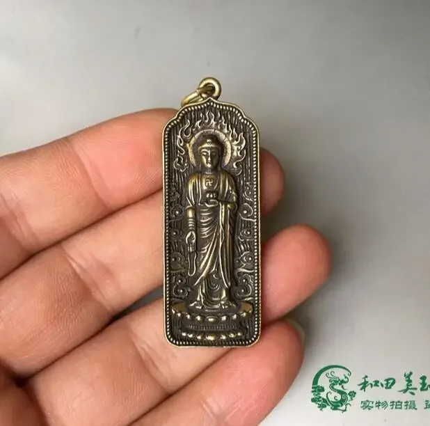 54MM Collect Chinese Bronze Shakyamuni Amitabha Buddha Pingan Amulet Pendant