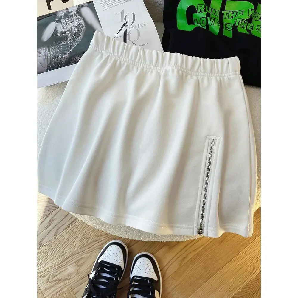 Women's Thickened Half-length Sweater Skirt Inner Wear Autumn Winter Zipper High Waist A-Line Polyester Fiber Casual Skirt