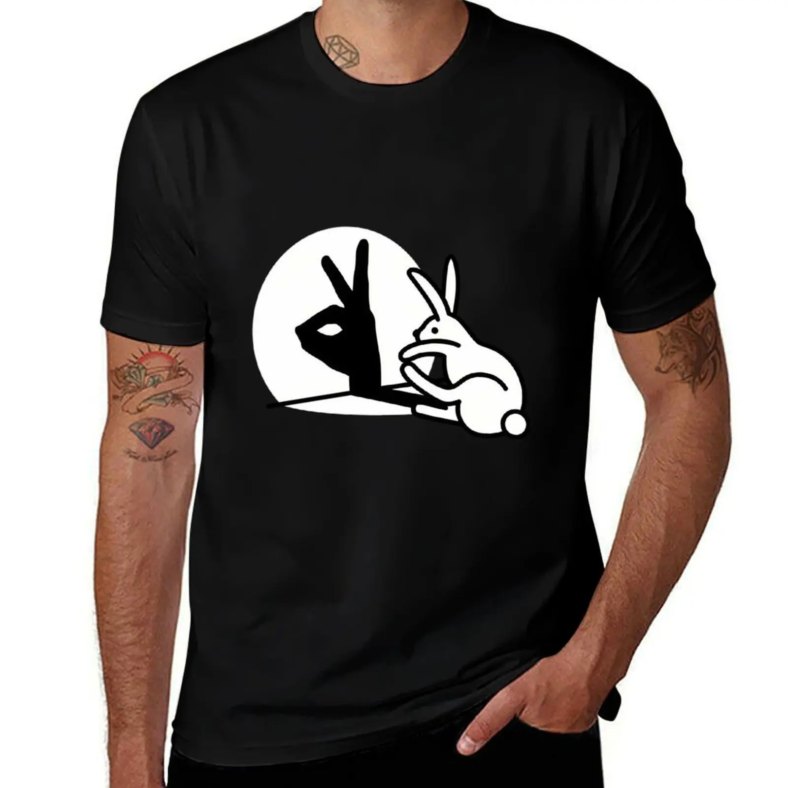 

Funny Rabbit Hand Shadow Puppets Humor Pop Art T-Shirt hippie clothes quick-drying men clothing
