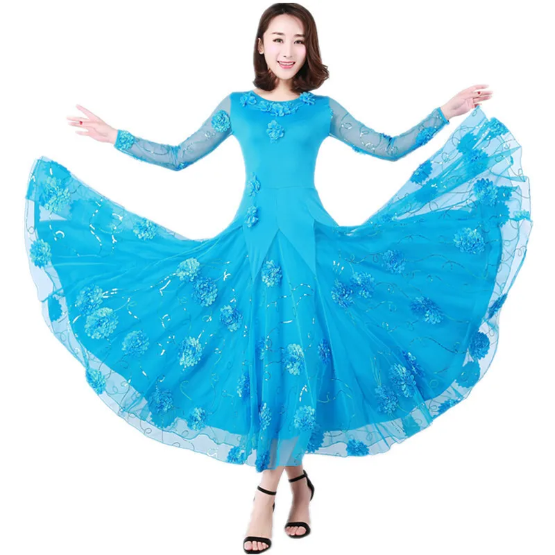 Lace Blue Modern Dance Dress Waltz Swing Dress Social Dance Dress Social Dance Dress Tango Dance Dress Competition Table