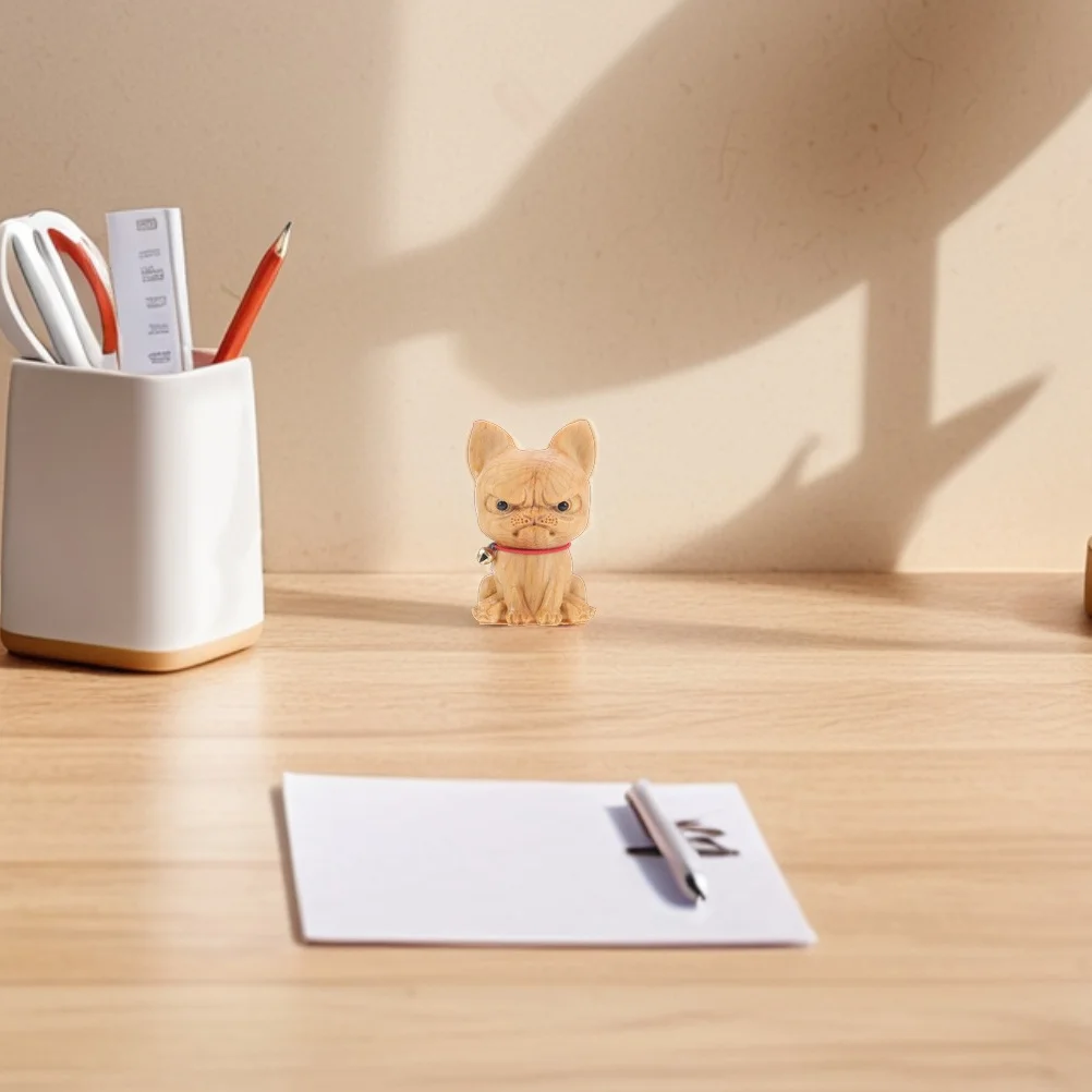 

2Pcs Carved Wooden Bulldog Ornament Exquisite Animal Sculpture Desktop Decor Wood Dog Statue Handmade Tabletop Accessory