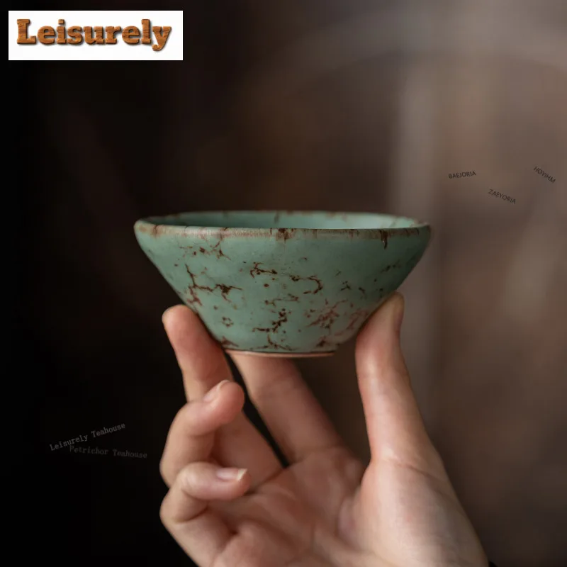 Green Moss Glaze Gold Drawing Teacup Antique Tea Bowl Cute Cup Tea-tasting Personal Cup Chazhan Master Cups Cha Accessories Gift