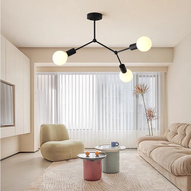 1Pc black modern three E27 bulb base chandelier , suitable for living room, bedroom, kitchen lighting fixtures (without bulb）
